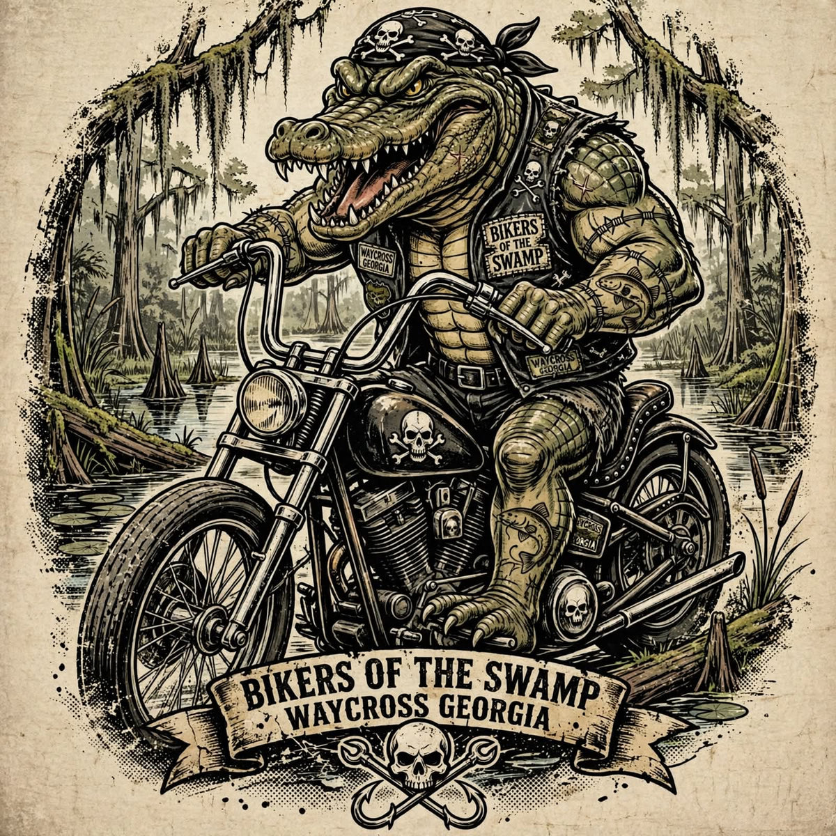 Bikers of the Swamp Frog Biker T-Shirt design