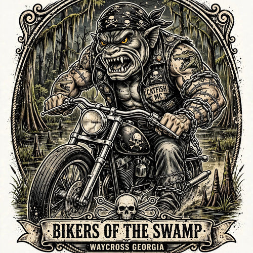 Bikers of the Swamp Catfish Biker T-Shirt design